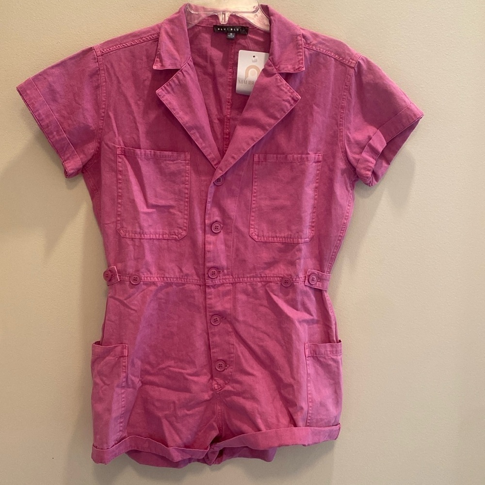 Blue Blush Berry Good Cotton S/L Romper Playsuit Shortalls Shorts Pink Size S